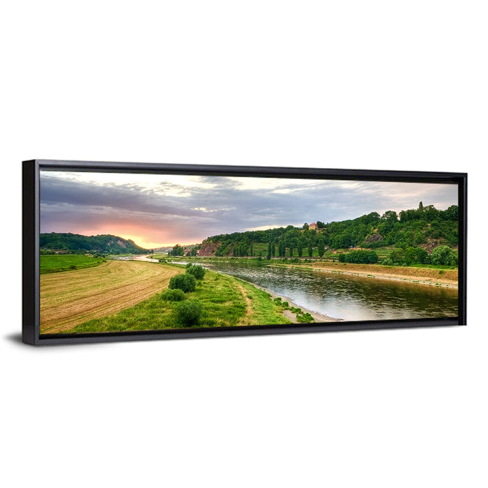 Elbe River at Golden Hour Wall Art as a framed canvas
