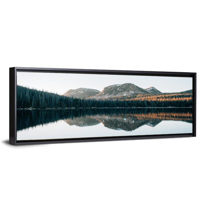 Mirror Lake Utah Reflection Wall Art as a framed canvas