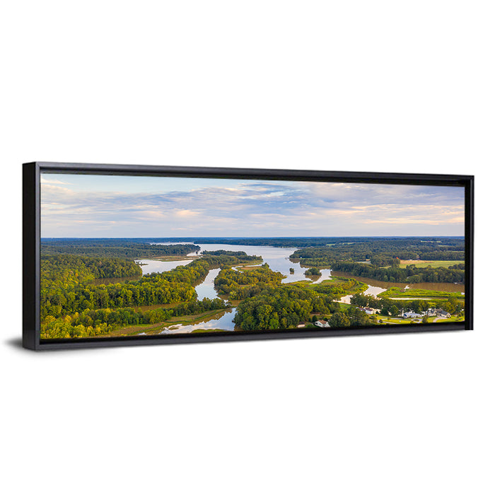 Lake Oconee Aerial Landscape Wall Art as a framed canvas