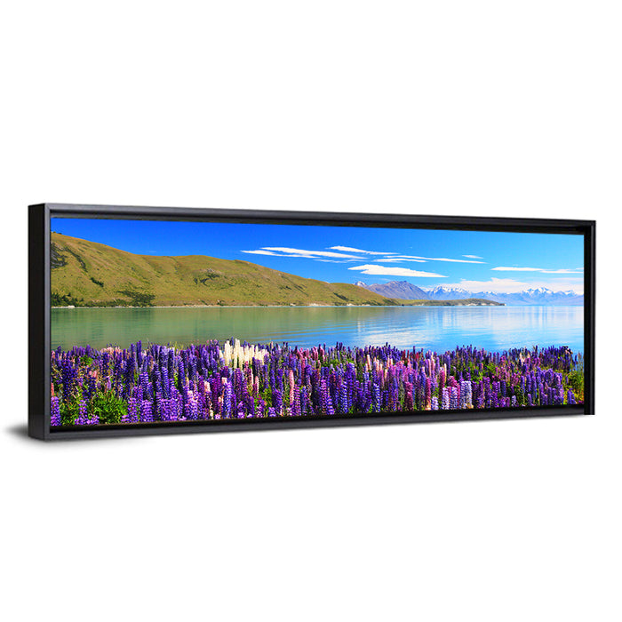 Lake Tekapo Lupine Fields Wall Art as a framed canvas