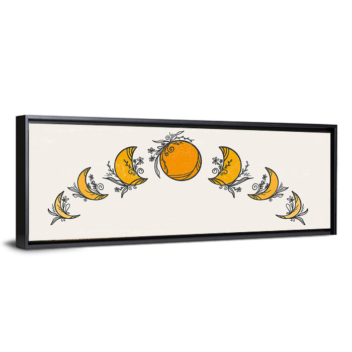 Moon Phases Floral Illustration Wall Art as a framed canvas
