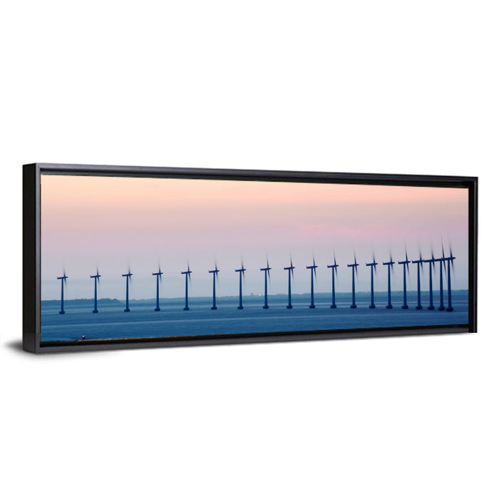Coastal Wind Farm at Dusk Wall Art as a framed canvas