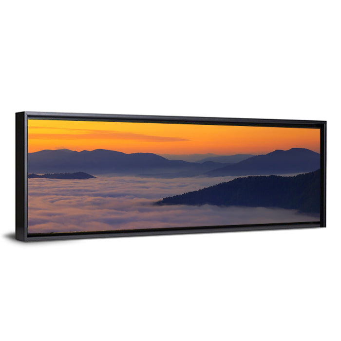 Cloud Sea Over Mountains at Golden Dawn Wall Art as a framed canvas