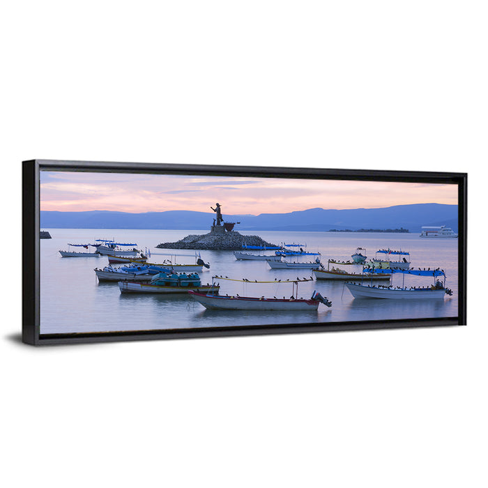 Lake Chapala Islet Sunrise Wall Art as a framed canvas