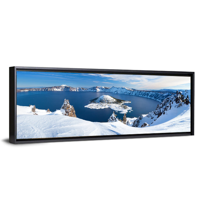 Crater Lake with Wizard Island Wall Art as a framed canvas