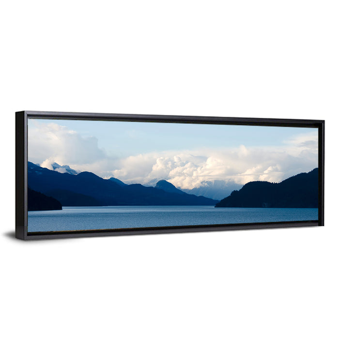 Harrison Lake Morning Clouds Wall Art as a framed canvas