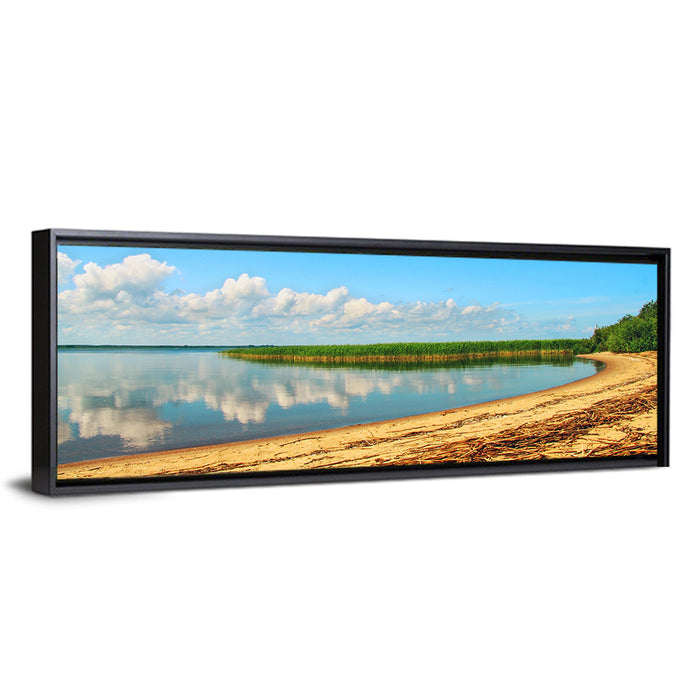 Lake Pskov Shoreline Wall Art as a framed canvas