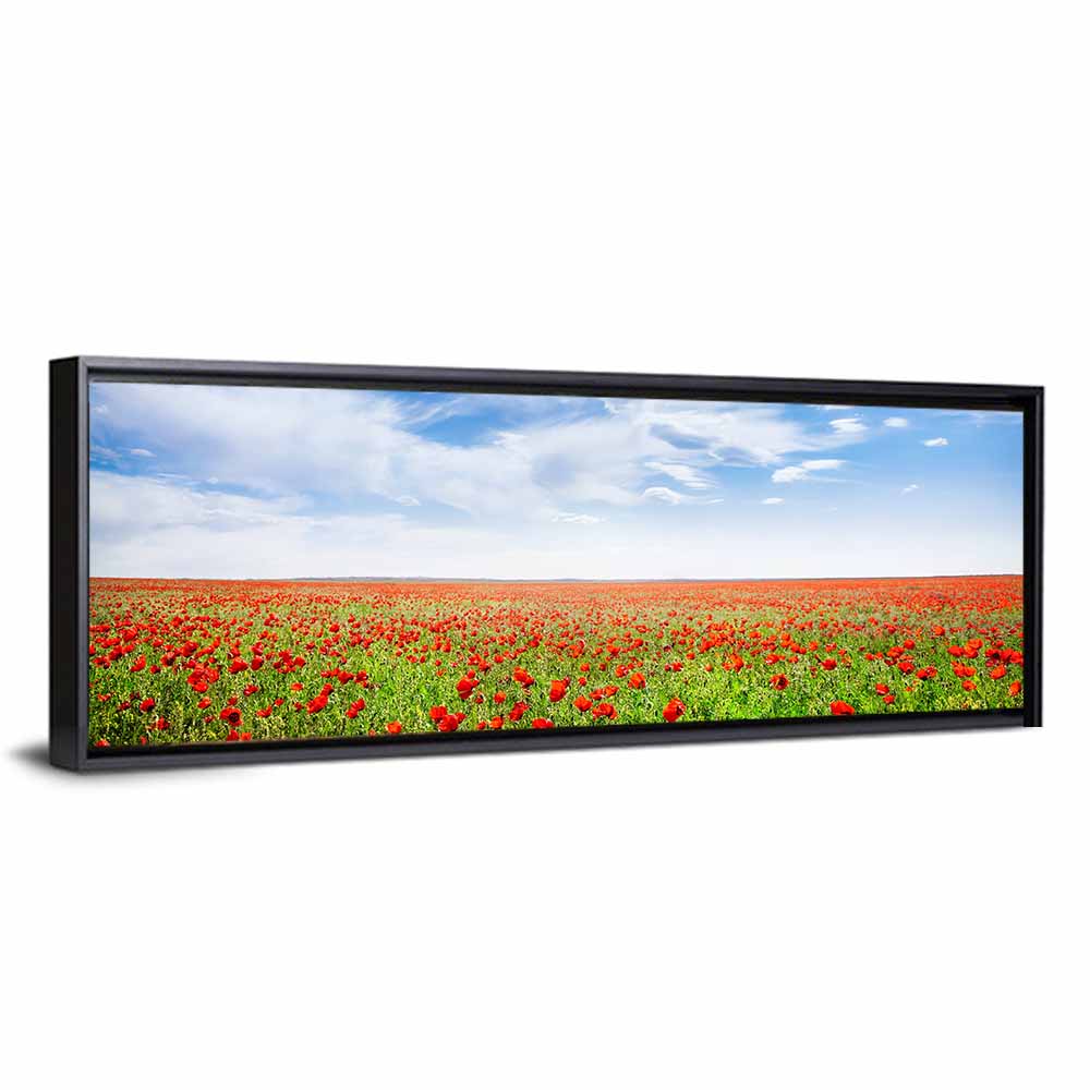 Red Poppy Field Wall Art, framed canvas, panoramic