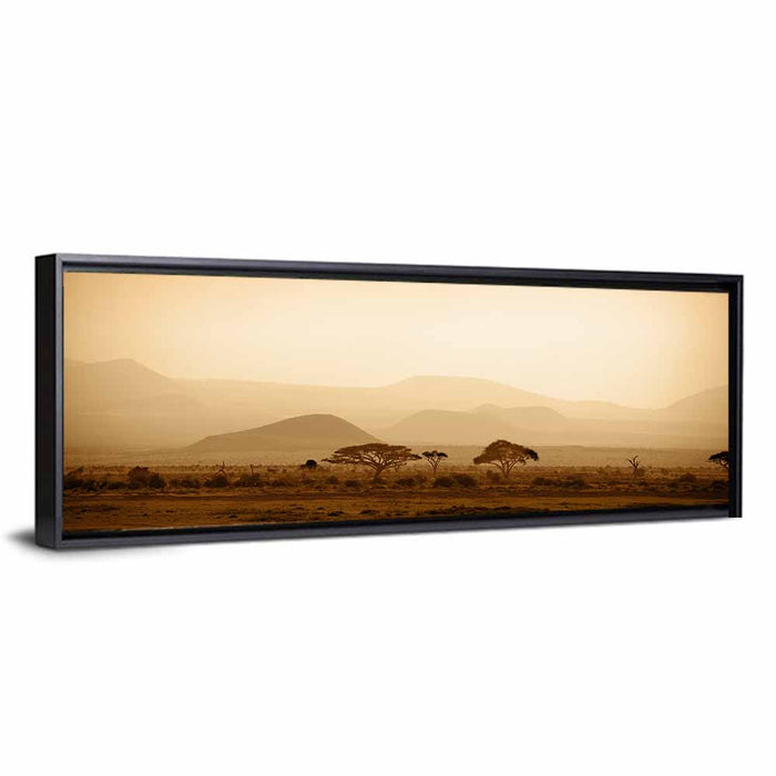 Hazy Savannah at Dawn Wall Art as a framed canvas