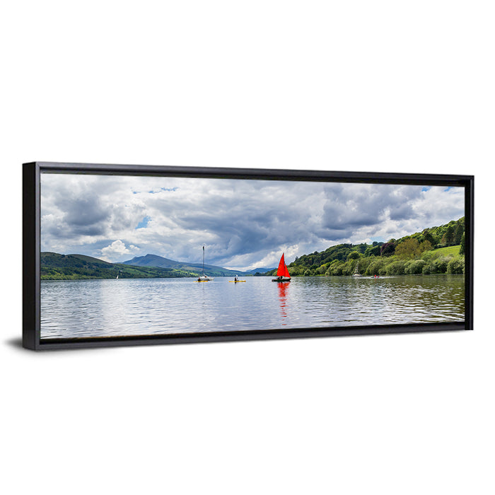 Bala Lake Sailboat Reflection Wall Art as a framed canvas