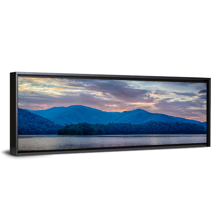 Lake Santeetlah Sunset Glow Wall Art as a framed canvas