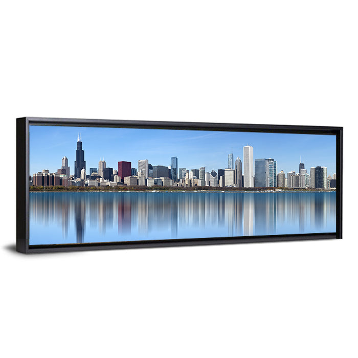 Chicago Skyline Reflection Wall Art as a framed canvas