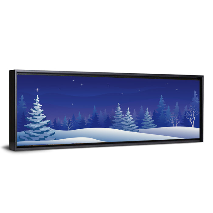 Starry Winter Forest Illustration Wall Art as a framed canvas