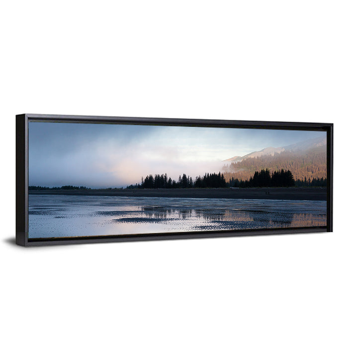 Lake Clark Foggy Shoreline Wall Art as a framed canvas