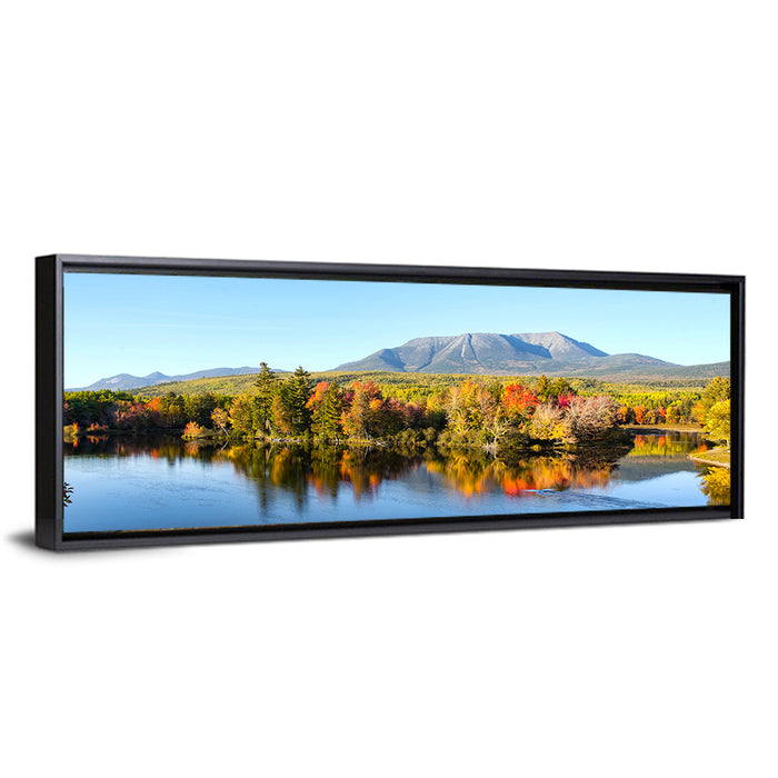 Mount Katahdin Autumn Reflection Wall Art as a framed canvas