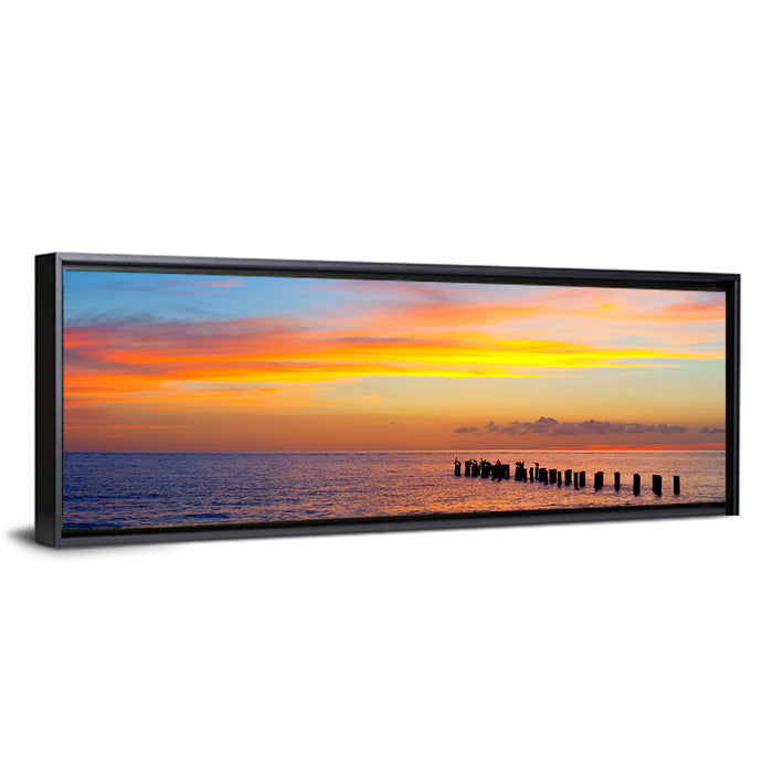 Naples Pier at Sunset Wall Art as a framed canvas
