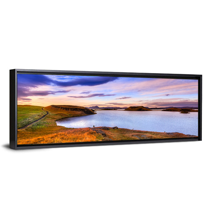 Sunset Over Lake Myvatn Wall Art as a framed canvas