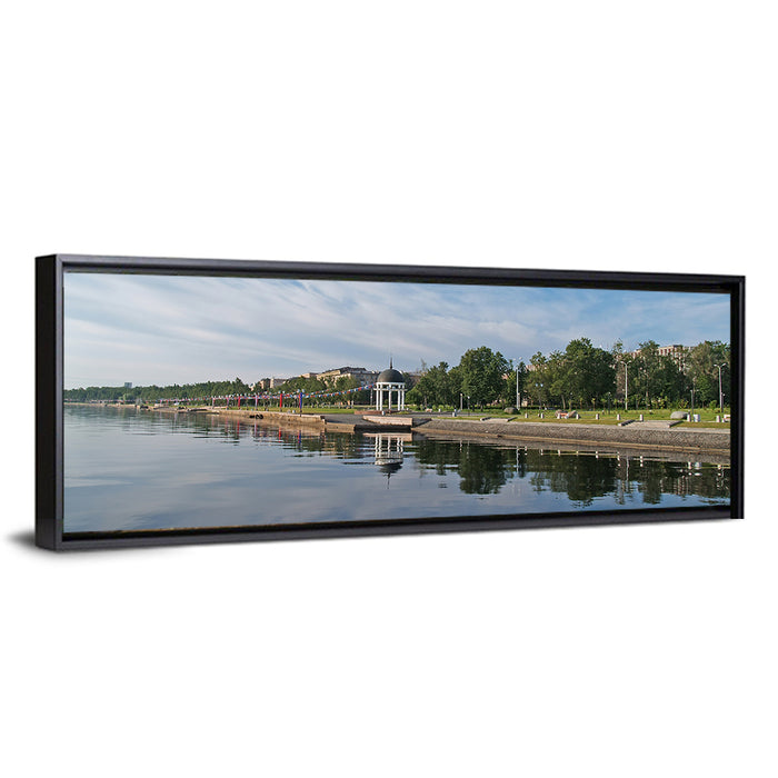 Lake Onega Promenade with Gazebo Wall Art as a framed canvas
