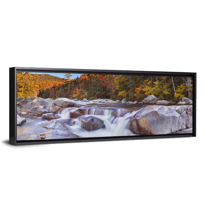 White Mountain Autumn River Wall Art as a framed canvas