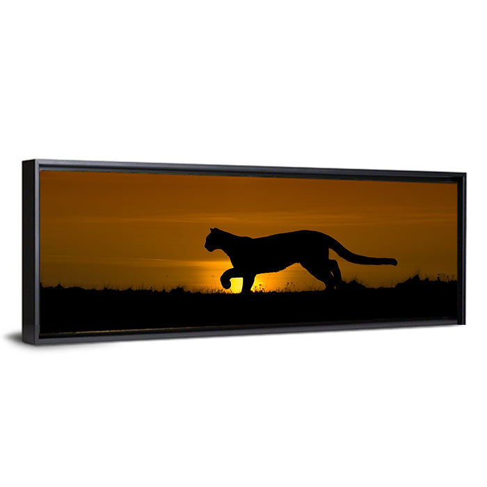 Cougar Silhouette at Sunset Wall Art as a framed canvas