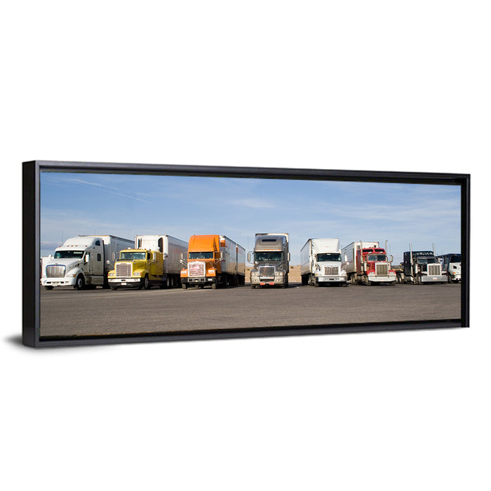 Semi Truck Fleet Wall Art as a framed canvas