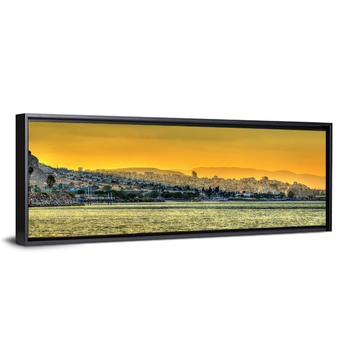 Tiberias from the Sea of Galilee Wall Art as a framed canvas