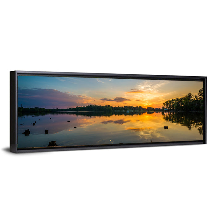 Lake Norman Sunset Reflection Wall Art as a framed canvas