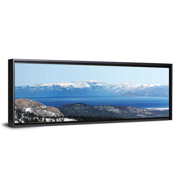 Lake Tahoe Snowy Peaks Wall Art as a framed canvas
