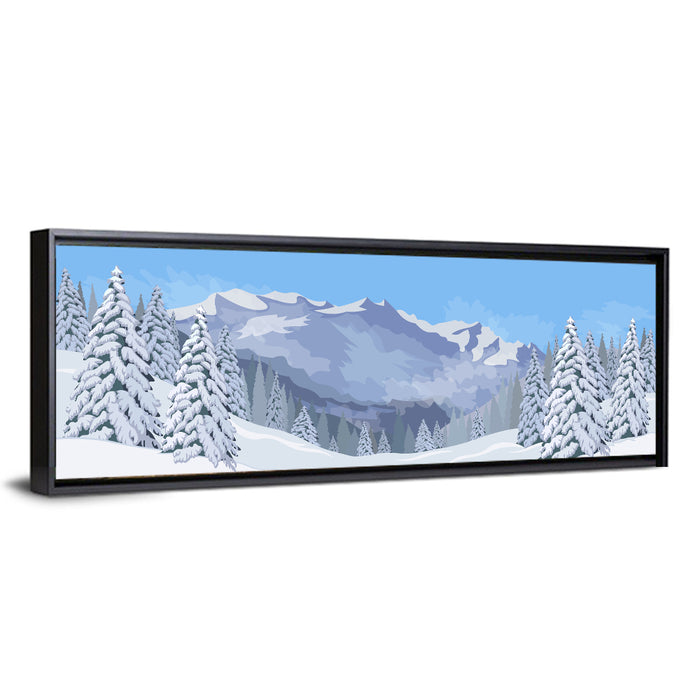 Blue Winter Mountain Illustration Wall Art as a framed canvas