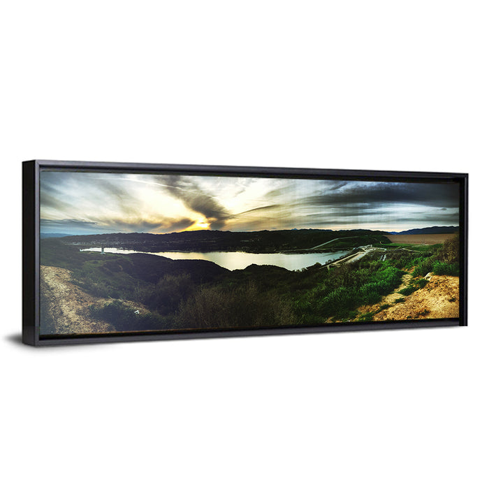 Castaic Lake Sunset Wall Art as a framed canvas
