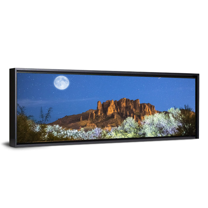 Moonlit Superstition Mountains Arizona Wall Art as a framed canvas