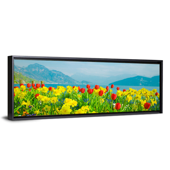 Lake Lucerne Daffodils Wall Art as a framed canvas