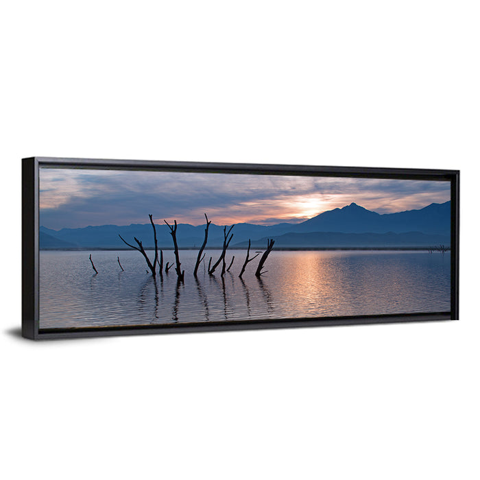 Lake Isabella Sunrise Reflection Wall Art as a framed canvas