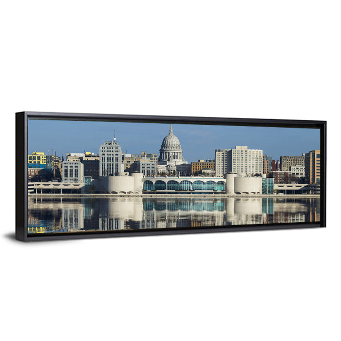 Madison Lake Monona Skyline Wall Art as a framed canvas