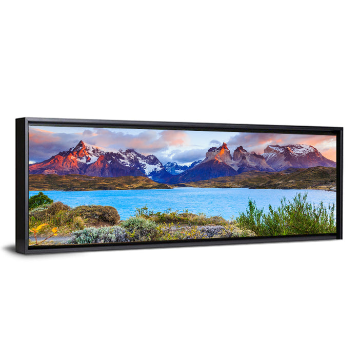 Lake Pehoe at Dawn Wall Art as a framed canvas