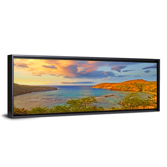 Hanauma Bay Golden Hour Wall Art as a framed canvas