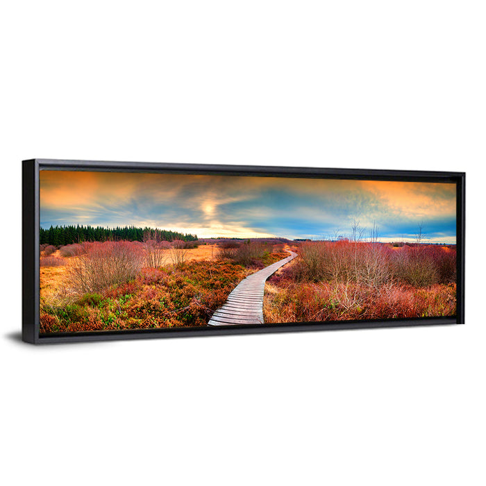 Autumn Heathland Boardwalk Wall Art as a framed canvas