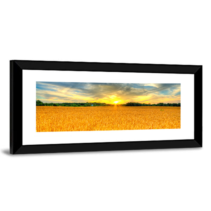 Wheat Field Sunset Wall Art as a framed print