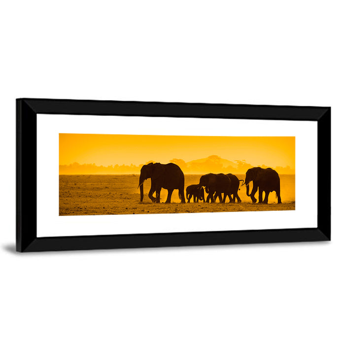 Elephant Family Silhouette Wall Art as a framed print