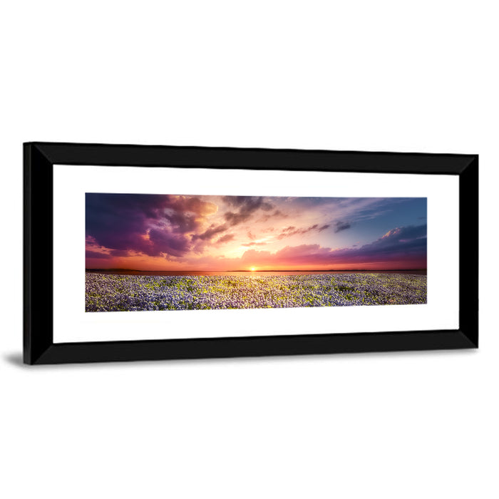 Texas Bluebonnet Sunset Wall Art as a framed print
