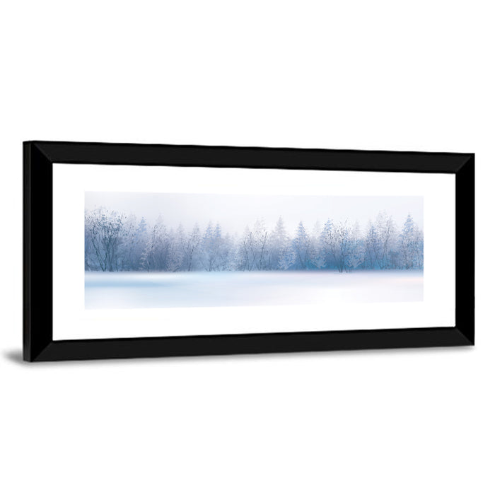 Misty Winter Forest Illustration Wall Art as a framed print