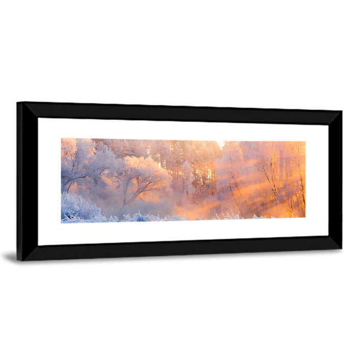 Sunlit Winter Forest Wall Art as a framed print