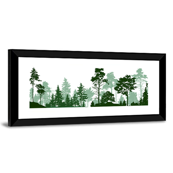 Layered Green Forest Silhouette Wall Art as a framed print
