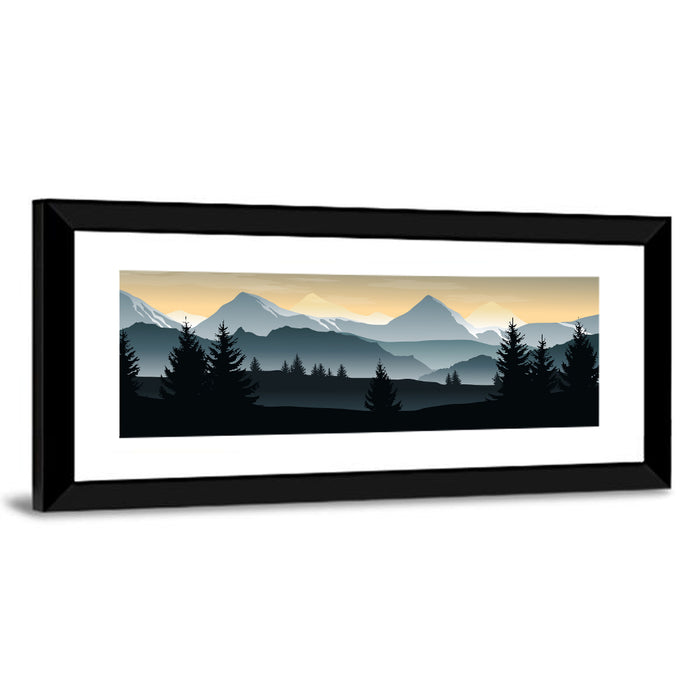 Misty Hills Sunset Silhouette Wall Art as a framed print