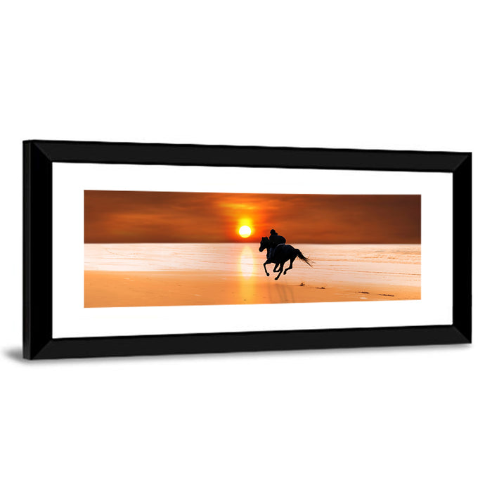 Horse and Rider at Sunset Wall Art as a framed print