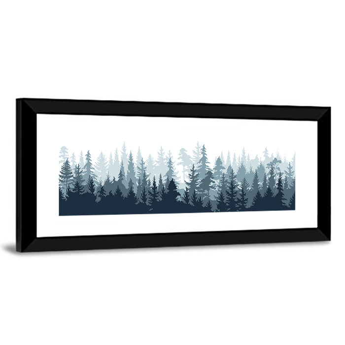 Misty Blue Pine Silhouette Wall Art as a framed print