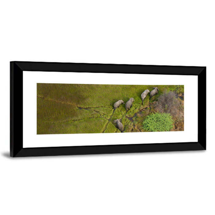 Aerial Herd of Elephants Wall Art as a framed print