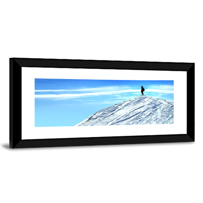 Mountaineer Summit Silhouette Wall Art as a framed print