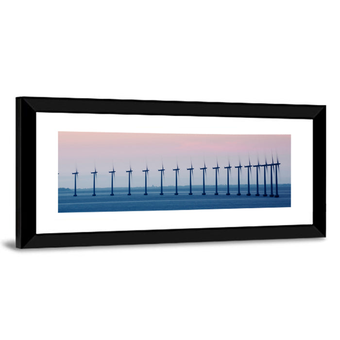 Coastal Wind Farm at Dusk Wall Art as a framed print