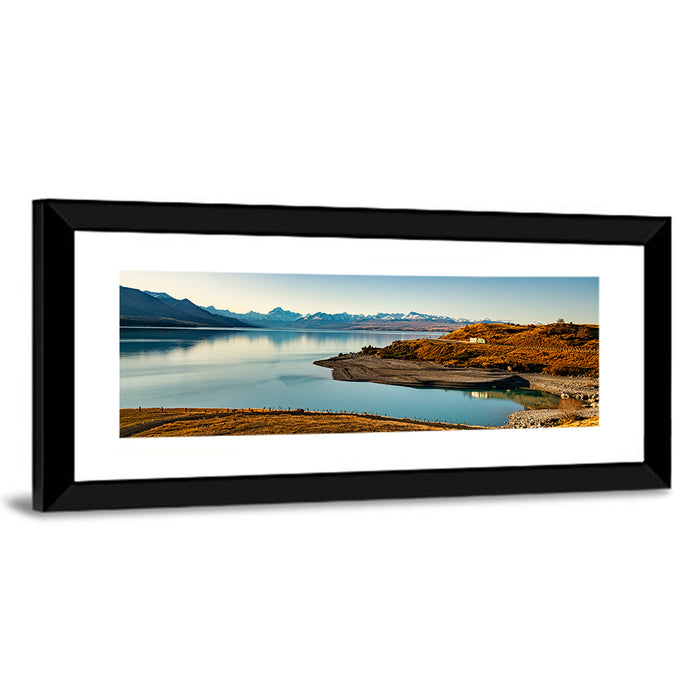 Lake Pukaki Golden Hour with Mount Cook Wall Art as a framed print